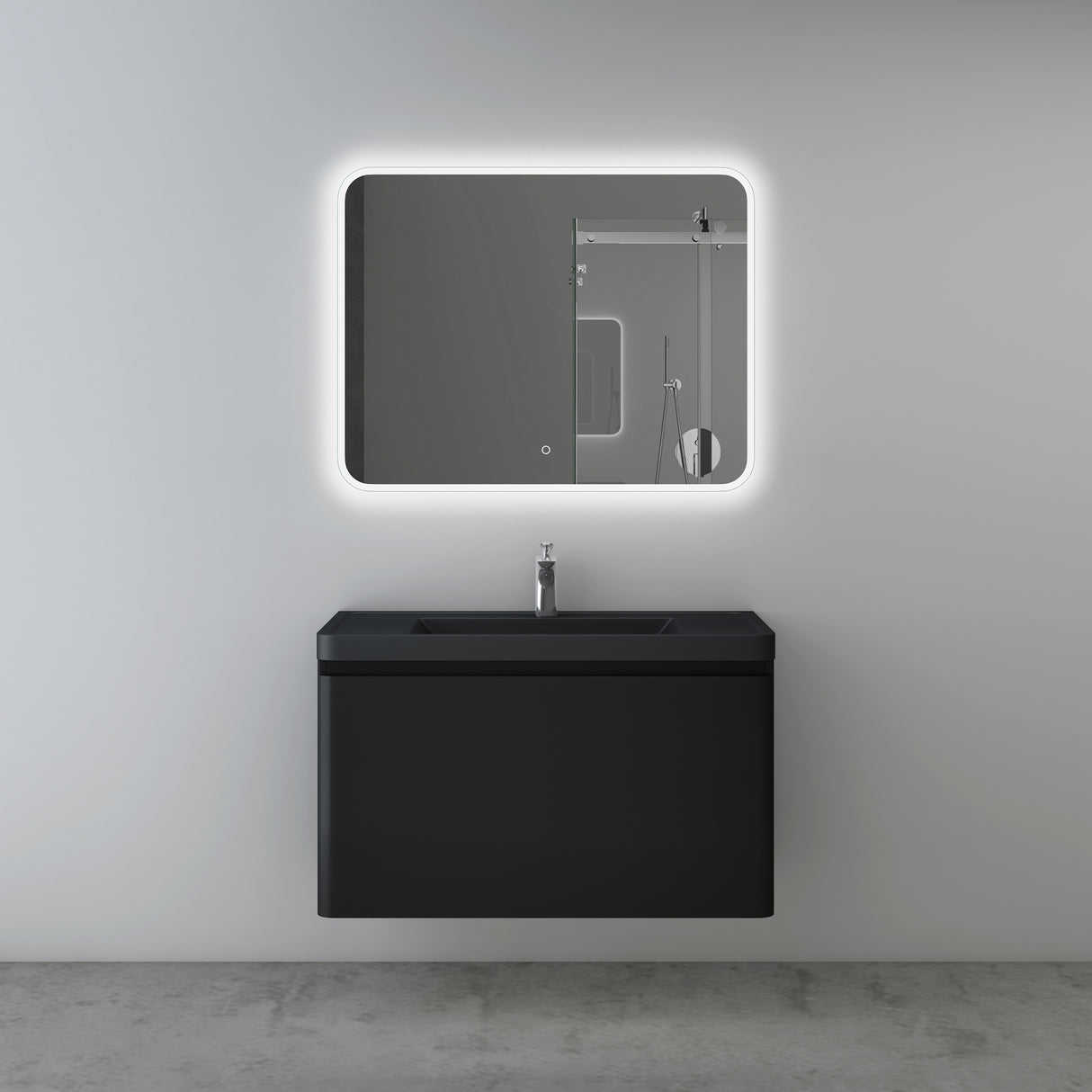 glasvilla Mobile Bagno Sospeso Mobile da Bagno con Cassetto a Chiusura Soft Close e Lavabo da Marmo fuso, Ancona