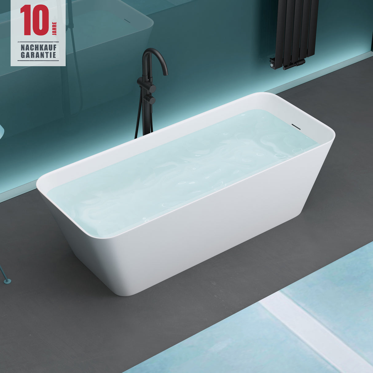 glasvilla Vasca da Bagno Freestanding, Vasca da Bagno in Marmo Fuso con Rivestimento Nano, Bianca Opaca