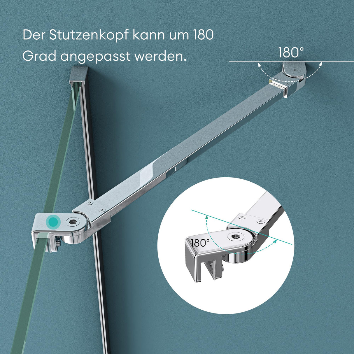Maniglione di sostegno Glasvilla per doccia, parete divisoria per doccia, parete in vetro per doccia | Stabilizzatore per doccia walk-in | Rotazione a 180° per spessori del vetro da 6 a 10 mm