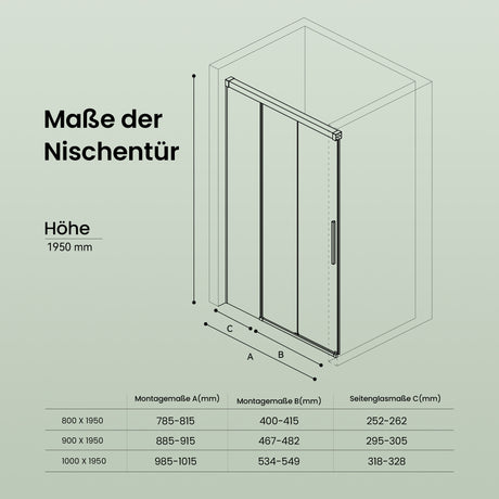 glasvilla Box Doccia Nicchia con Vetro Temperato Trasparente 8mm con Rivestimento Nano, Porta Scorrevole e Maniglia in Alluminio, Porta Doccia con Soft-Close, Teramo70K