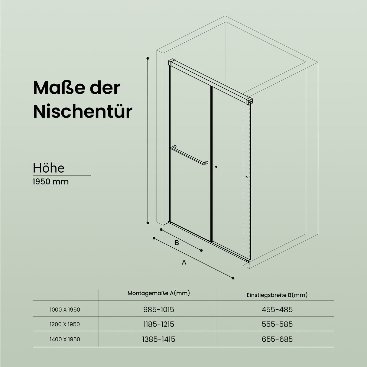 glasvilla Duschtür Nischentür dusche mit Doppelschiebetür Duschakbine Duschabtrennung, 8mm Sicherheitsglas mit Nanobeschichtung, Soft-Close-System Teramo67K