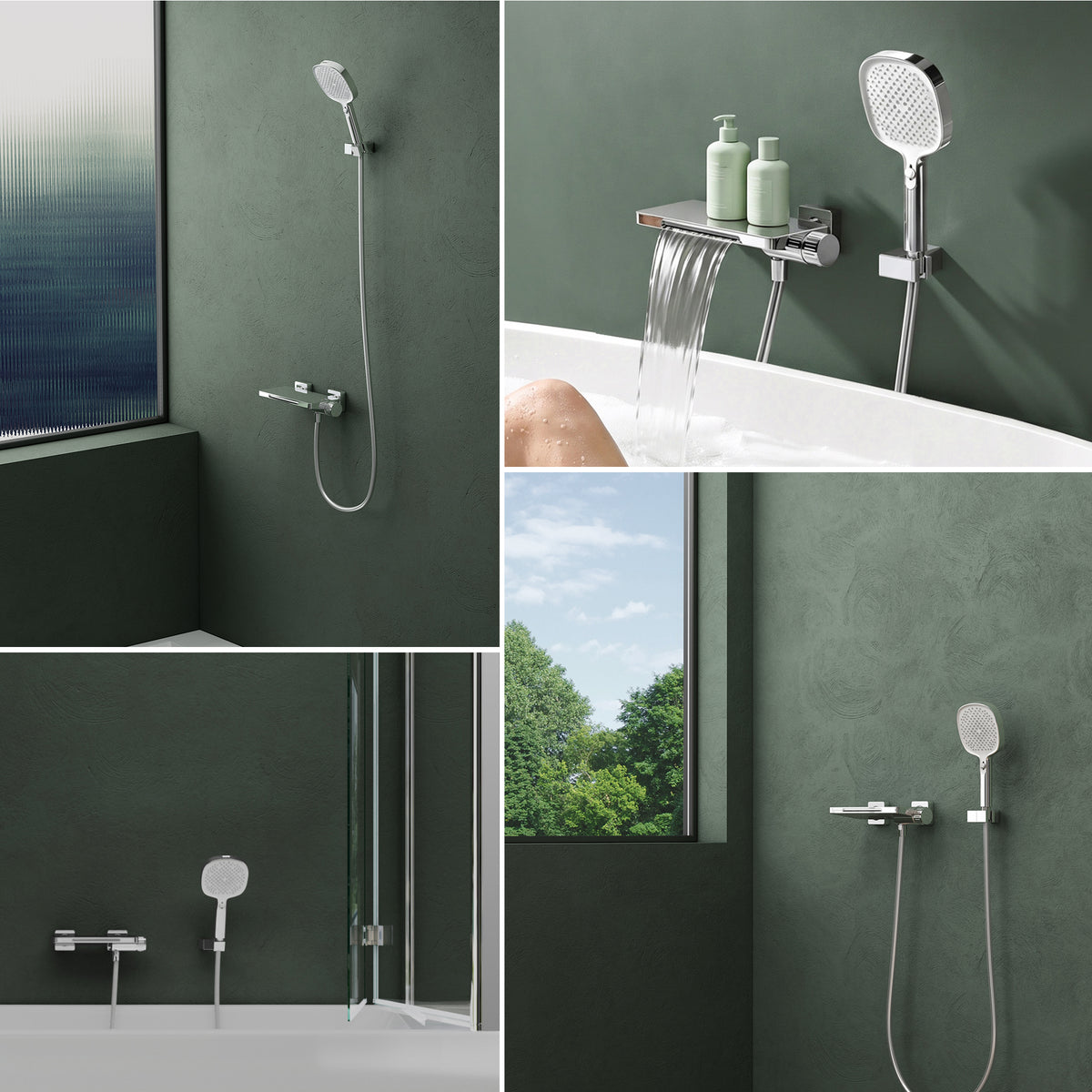 glasvilla Rubinetto per Vasca da Bagno con Doccetta a Cascata, Doccino per Doccia in Ottone con Tubo Flessibile e Asta Facile da Installare