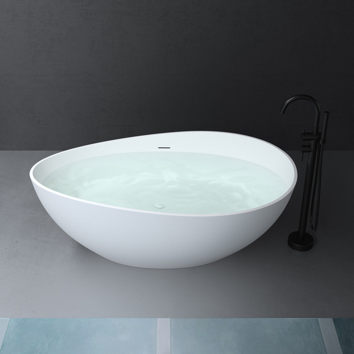 glasvilla Vasca da Bagno Freestanding, Vasca da Bagno in Marmo Fuso con Rivestimento Nano, Bianca Opaca