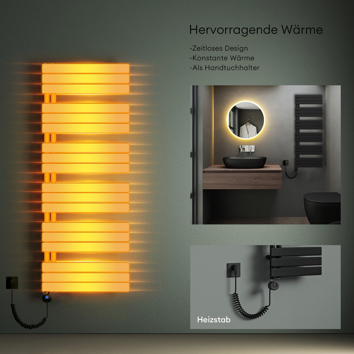 glasvilla Radiatore da Bagno con Elemento Riscaldante Radiatore Scaldasalviette Termoarredo da Bagno Scalda Portasciugamani da Parete e Pavimento FN
