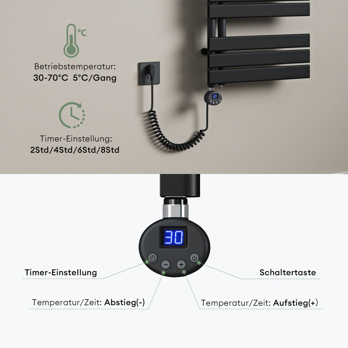 glasvilla Radiatore da Bagno con Elemento Riscaldante Radiatore Scaldasalviette Termoarredo da Bagno Scalda Portasciugamani da Parete e Pavimento FN