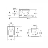 glasvilla Sanitari Bagno Sospeso in Ceramica Sanitari Bagno con Soft Close WC Sospeso Montaggio a Parete