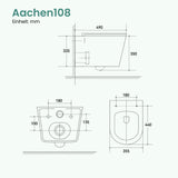 Glasvilla Design WC Suspendido Sin Borde Aachen108 – Cerámica Exclusiva con Cierre Soft-Close