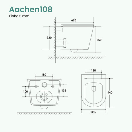 Glasvilla Design WC Suspendido Sin Borde Aachen108 – Cerámica Exclusiva con Cierre Soft-Close