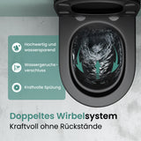 Glasvilla Design Inodoro Suspendido Negro Sin Borde Aachen179 – WC con Asiento Soft-Close