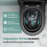 WC suspendu sans bride Glasvilla, noir, avec abattant à fermeture ralentie