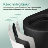 WC suspendu sans bride Glasvilla, noir, avec abattant à fermeture ralentie