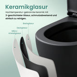 Glasvilla Design Inodoro Suspendido Negro Sin Borde Aachen179 – WC con Asiento Soft-Close