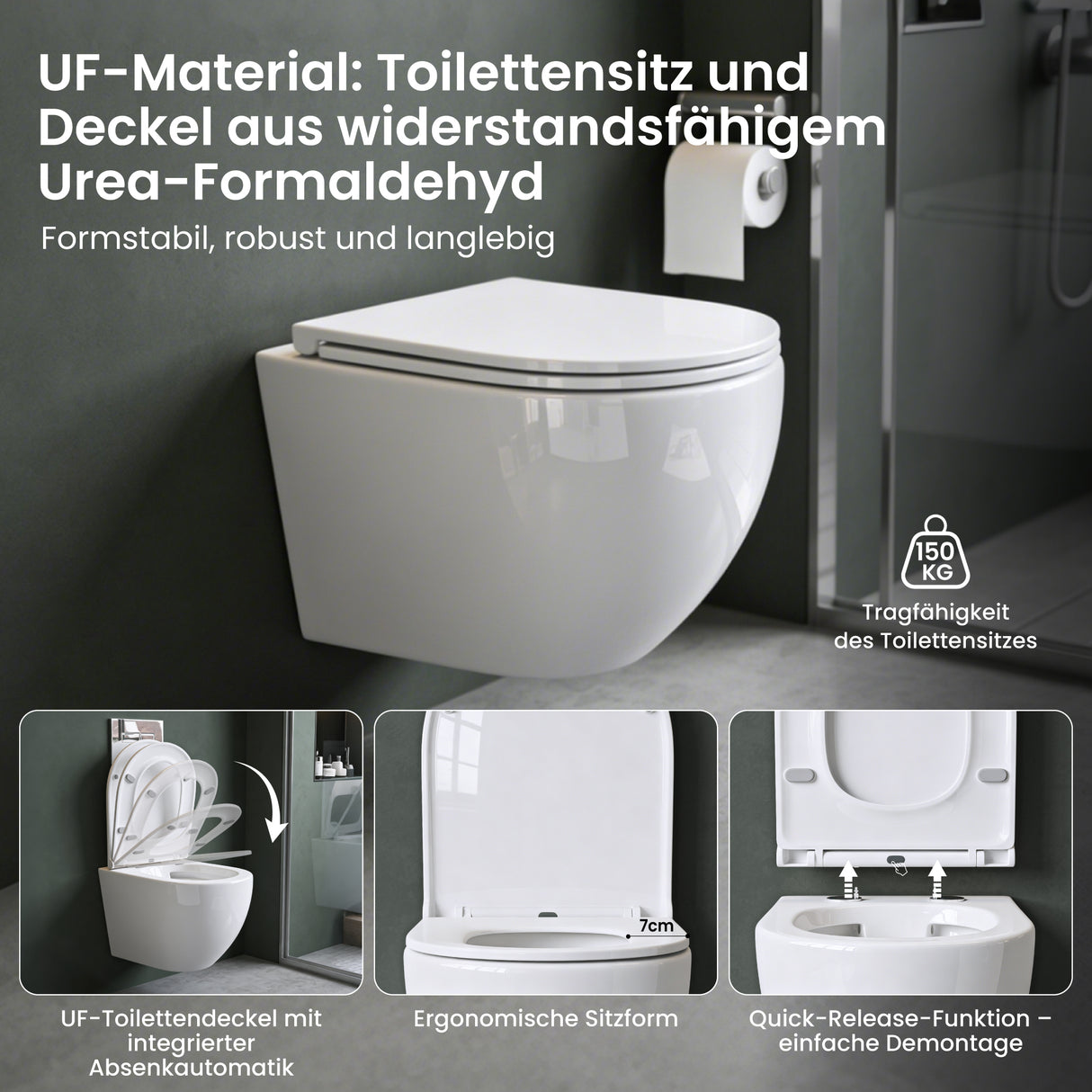 Glasvilla Design Inodoro Suspendido Negro Sin Borde Aachen179 – WC con Asiento Soft-Close
