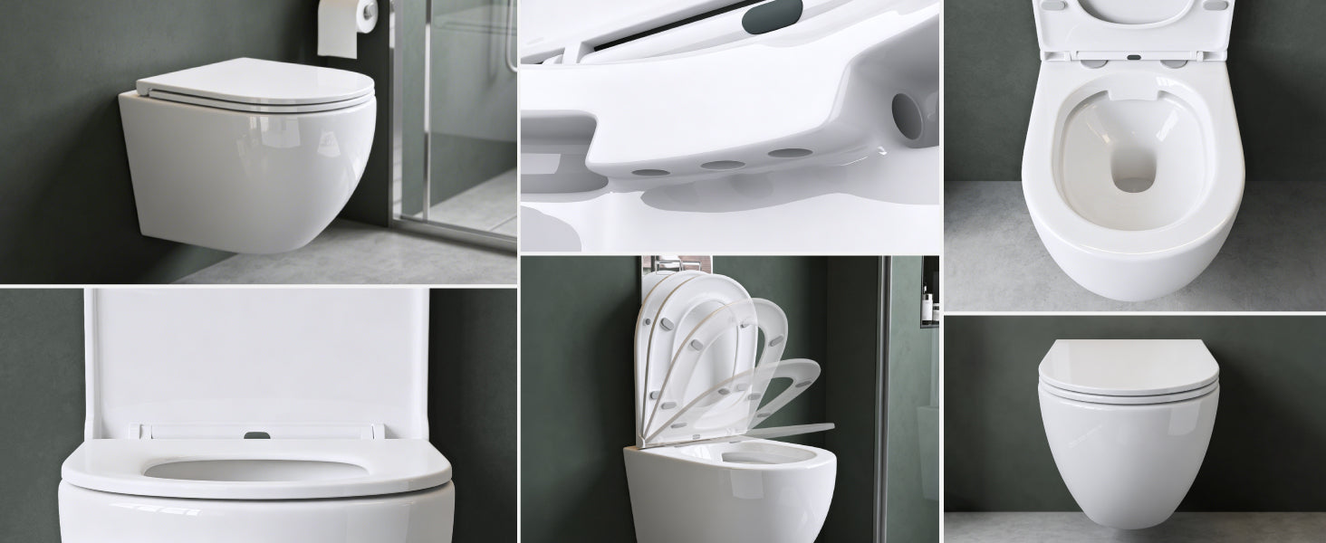 Glasvilla Design Inodoro Suspendido Negro Sin Borde Aachen179 – WC con Asiento Soft-Close