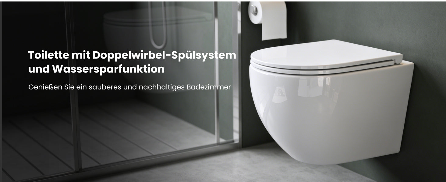 Glasvilla Design Inodoro Suspendido Negro Sin Borde Aachen179 – WC con Asiento Soft-Close