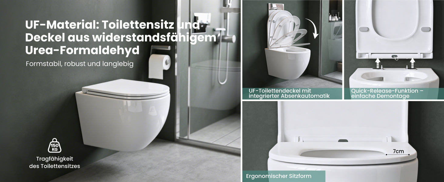 Glasvilla Design Inodoro Suspendido Negro Sin Borde Aachen179 – WC con Asiento Soft-Close