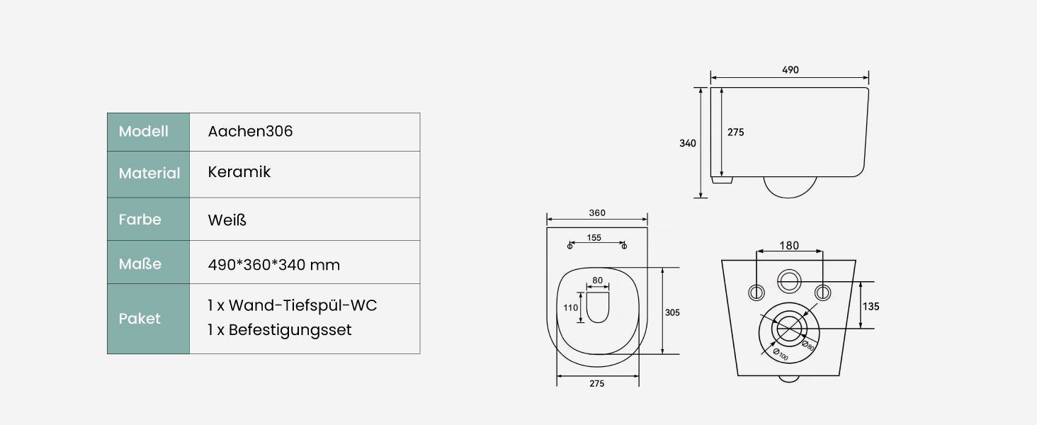 glasvilla Sanitari Bagno Sospeso in Ceramica Sanitari Bagno con Soft Close WC Sospeso Montaggio a Parete