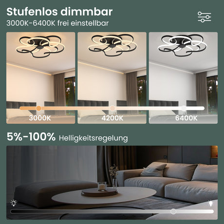 glasvilla Plafoniera LED Soffitto 112W 4960LM, Lampadario LED Soffitto 3000K - 6400K Illuminazione a Soffitto Moderna per Camera da Letto Sala Cucina Bagno Corridoio, Nero, Alivetta25036