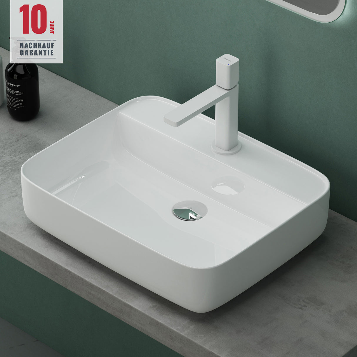 glasvilla Lavabo da Appoggio in Ceramica Lavandino Bagno con Nano Rivestimenti e Foro per Rubinetto Brüssel107