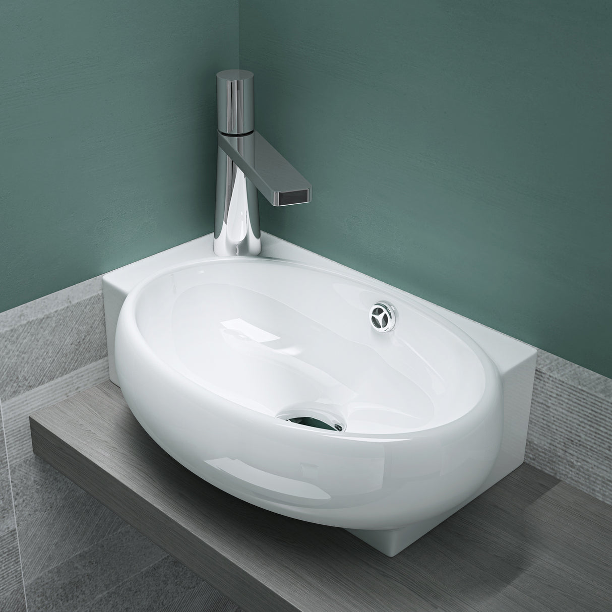 glasvilla Lavabo da Appoggio 42X28X15cm Lavabo Bagno Sospeso Lavandino Bagno in Ceramica con Nano Rivestimenti Brüssel001