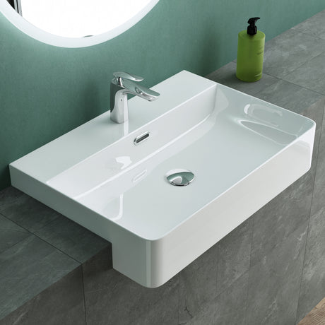 Lavabo Glasvilla da appoggio, lavabo rettangolare in ceramica, 1 foro per rubinetto, bianco Brüssel702