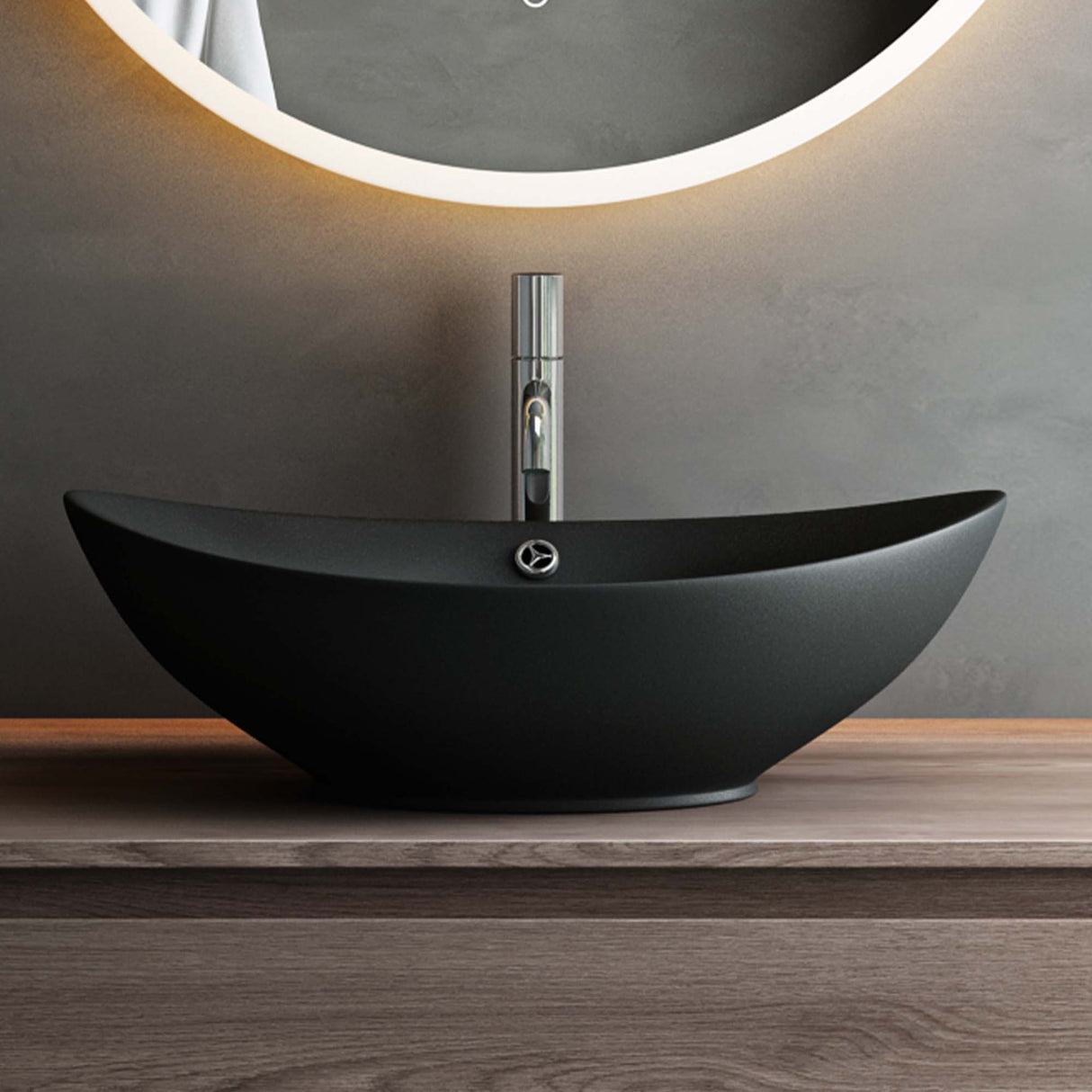 Lavabo Glasvilla da appoggio ovale in ceramica 59x38cm, mobiletto lavabo con rivestimento nano Br818