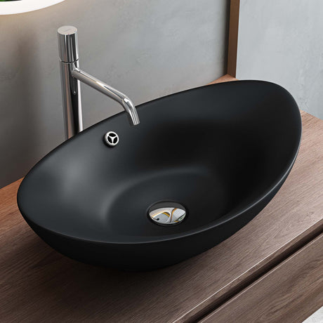 glasvilla Waschbecken Aufsatzwaschbecken Oval aus Keramik 59x38cm Waschschale Waschtisch mit Nano-Beschichtung Br818