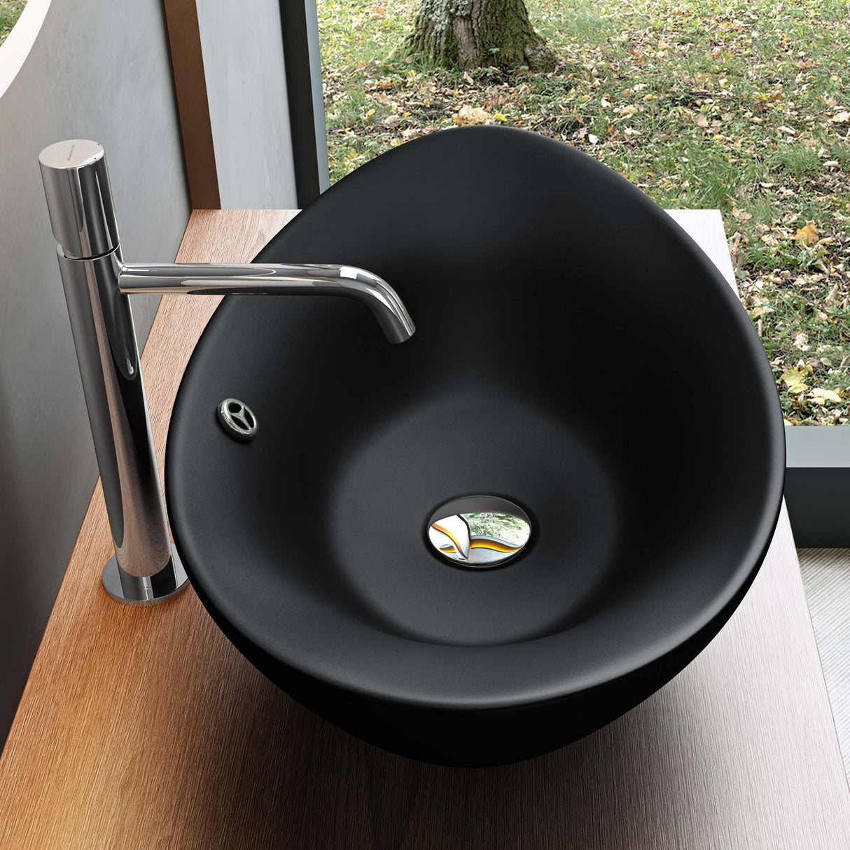 Lavabo Glasvilla da appoggio ovale in ceramica 59x38cm, mobiletto lavabo con rivestimento nano Br818