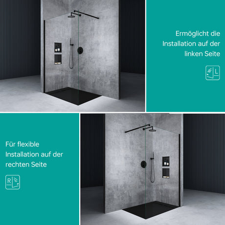 glasvilla Box Doccia Walk-In in Vetro 10mm Parete Doccia in Vetro di Sicurezza ESG con Rivestimento Nano e Braccio di Sostegno BRAM1&BRAM3 Bremen2