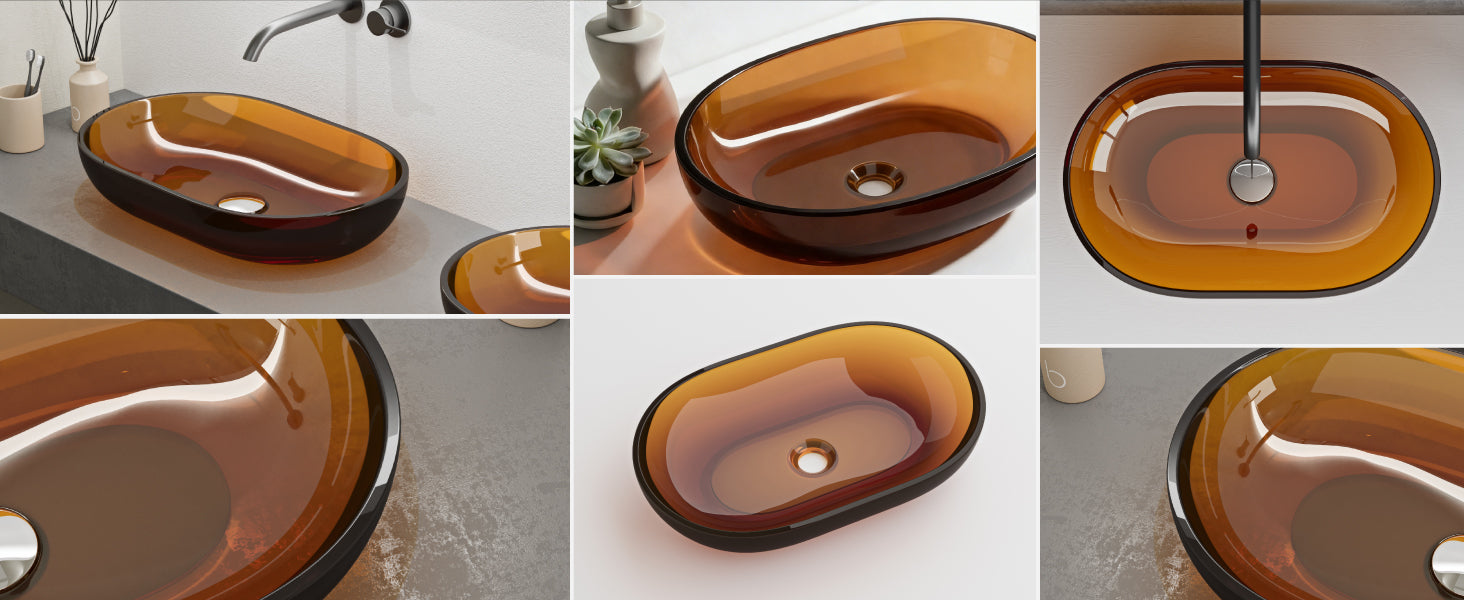 glasvilla Lavabo da Appoggio in Resina 54x34x10.5cm, Lavabo da Bagno Ovale senza Foro Rubinetto e Troppopieno, Coloria03