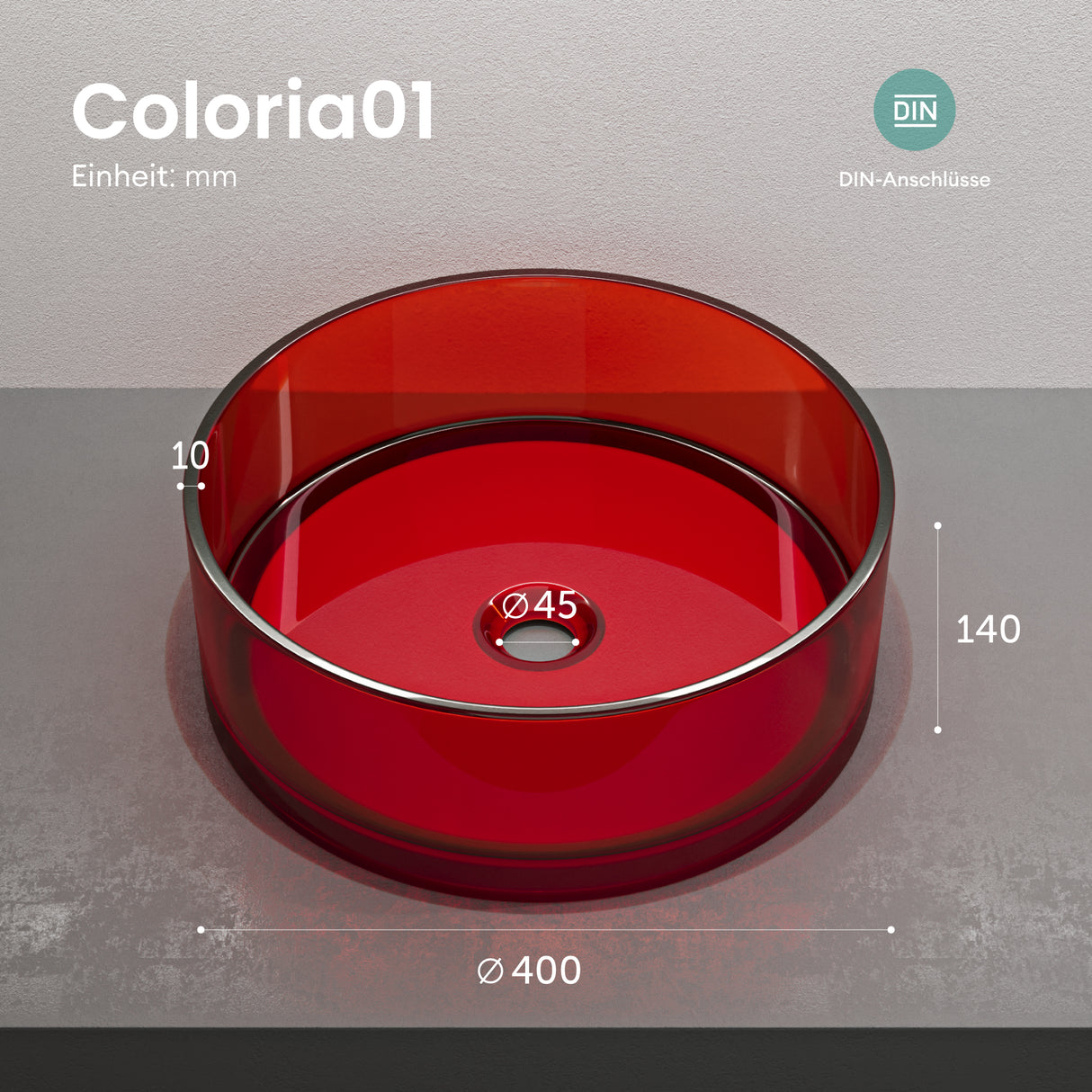 Lavabo Sobre Encimera Glasvilla Coloria01  Resina Translúcida Redonda (40 cm)