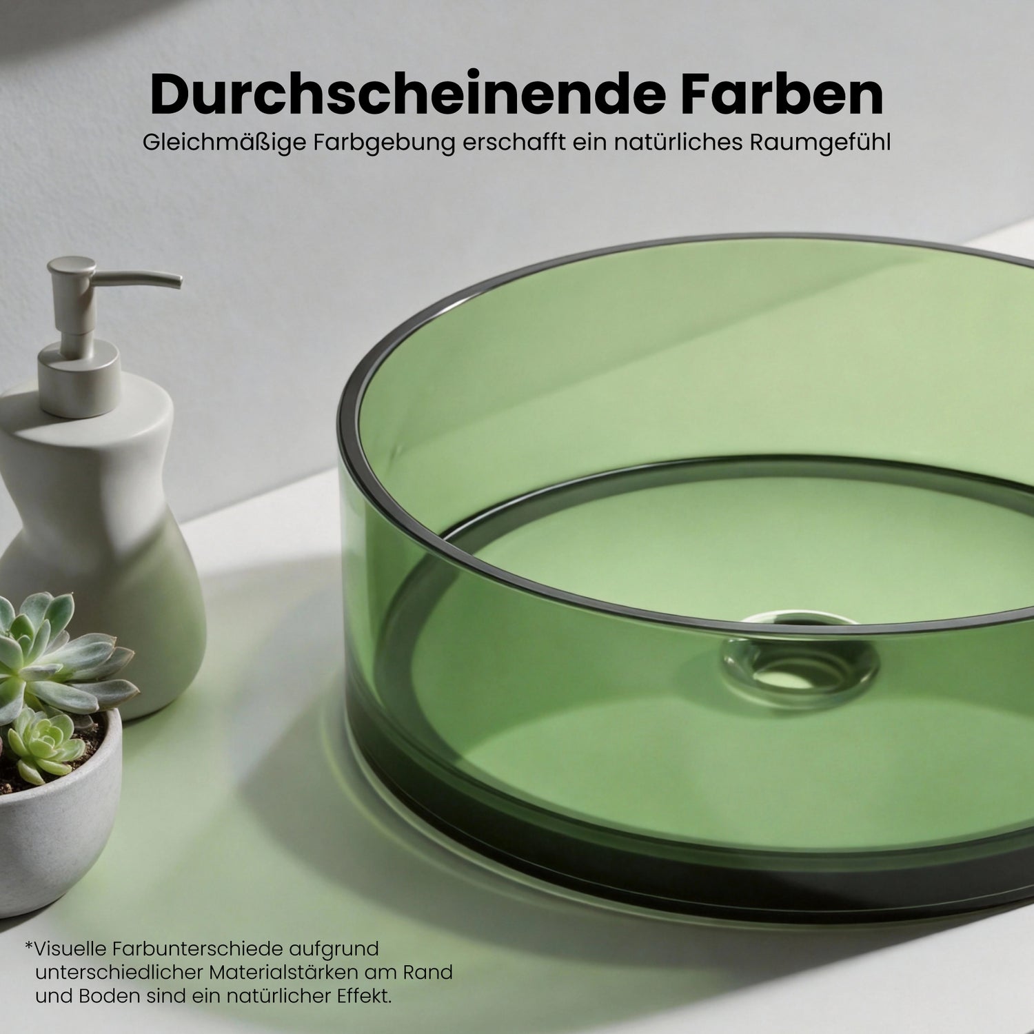 glasvilla Lavabo da Appoggio in Resina, Lavabo da Bagno senza Foro Rubinetto e Troppopieno, Coloria01