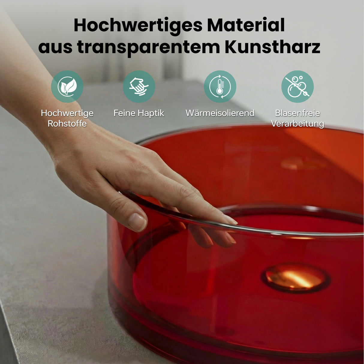 glasvilla Lavabo da Appoggio in Resina, Lavabo da Bagno senza Foro Rubinetto e Troppopieno, Coloria01