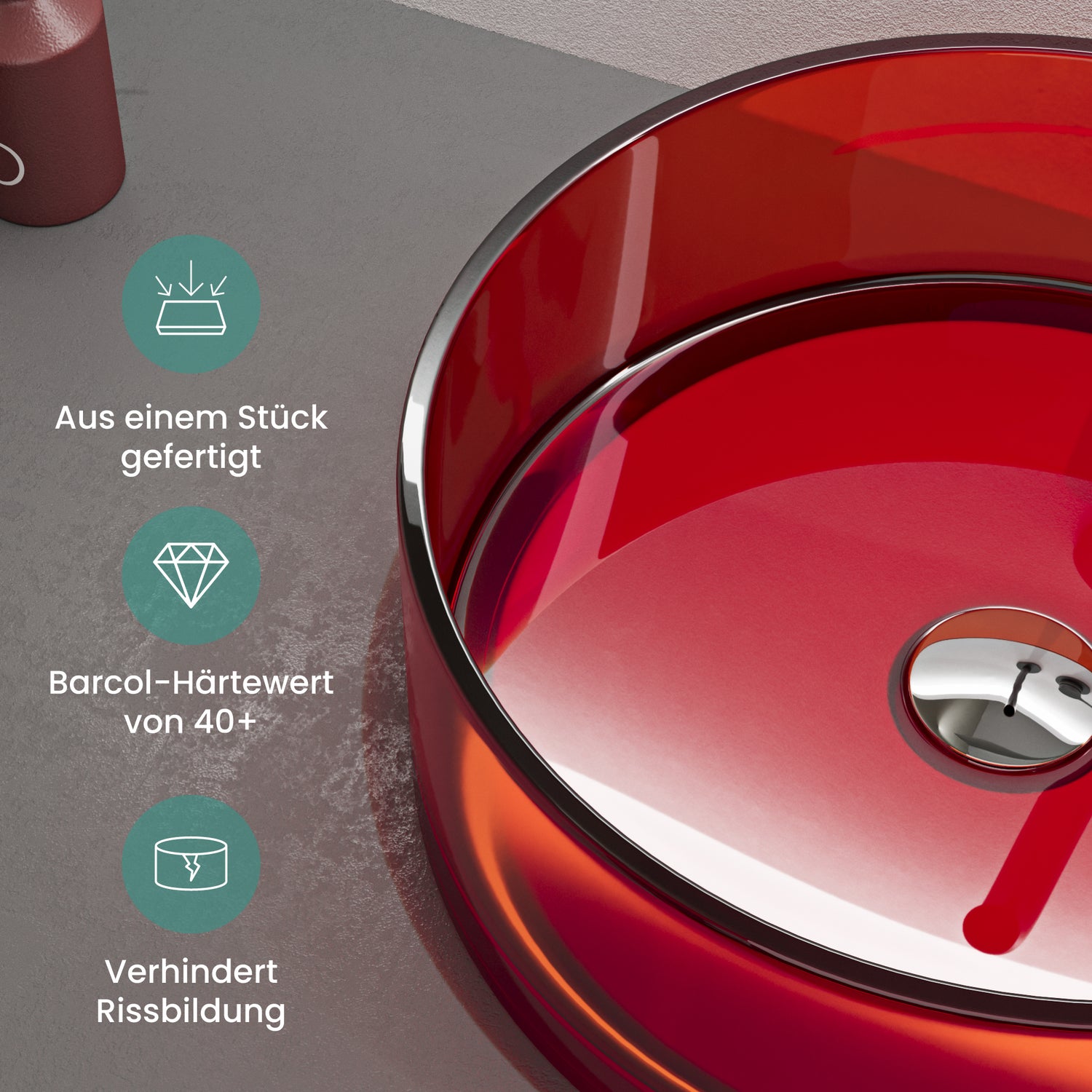 glasvilla Lavabo da Appoggio in Resina, Lavabo da Bagno senza Foro Rubinetto e Troppopieno, Coloria01