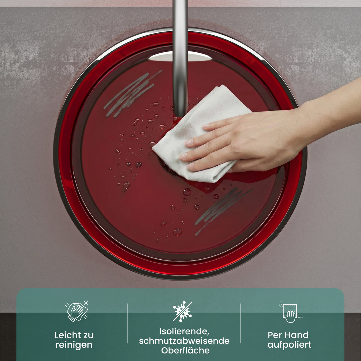 glasvilla Lavabo da Appoggio in Resina, Lavabo da Bagno senza Foro Rubinetto e Troppopieno, Coloria01