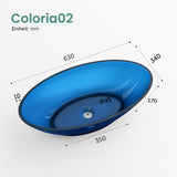 glasvilla Lavabo da Appoggio in Resina 63x34x17cm, Lavabo da Bagno Ovale senza Foro Rubinetto e Troppopieno, Coloria02
