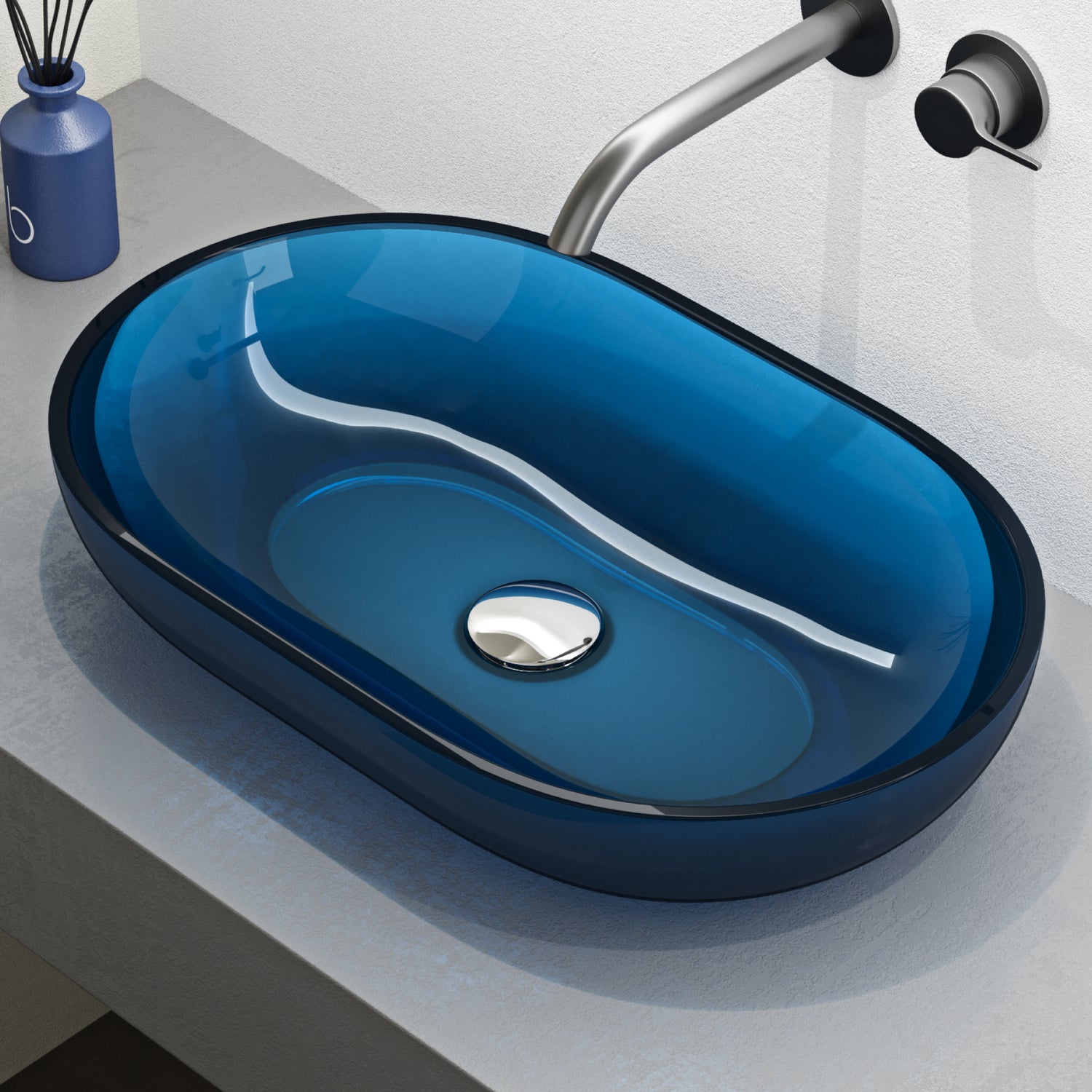 glasvilla Lavabo da Appoggio in Resina 54x34x10.5cm, Lavabo da Bagno Ovale senza Foro Rubinetto e Troppopieno, Coloria03