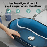 glasvilla Lavabo da Appoggio in Resina 54x34x10.5cm, Lavabo da Bagno Ovale senza Foro Rubinetto e Troppopieno, Coloria03