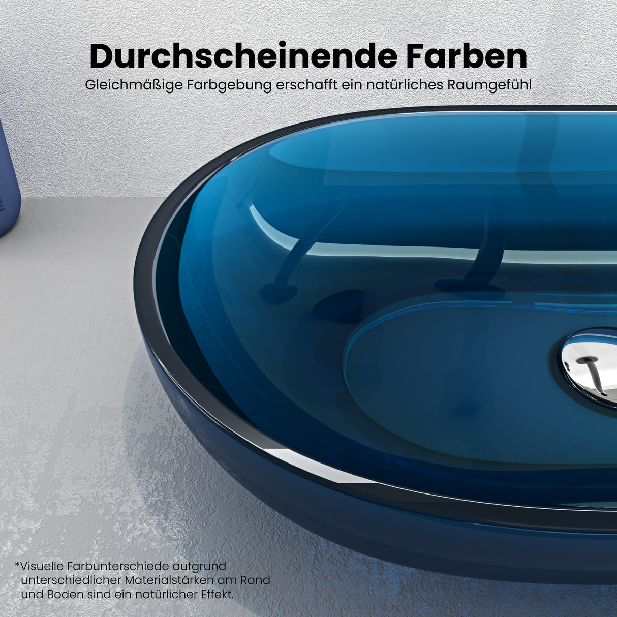 glasvilla Lavabo da Appoggio in Resina 54x34x10.5cm, Lavabo da Bagno Ovale senza Foro Rubinetto e Troppopieno, Coloria03