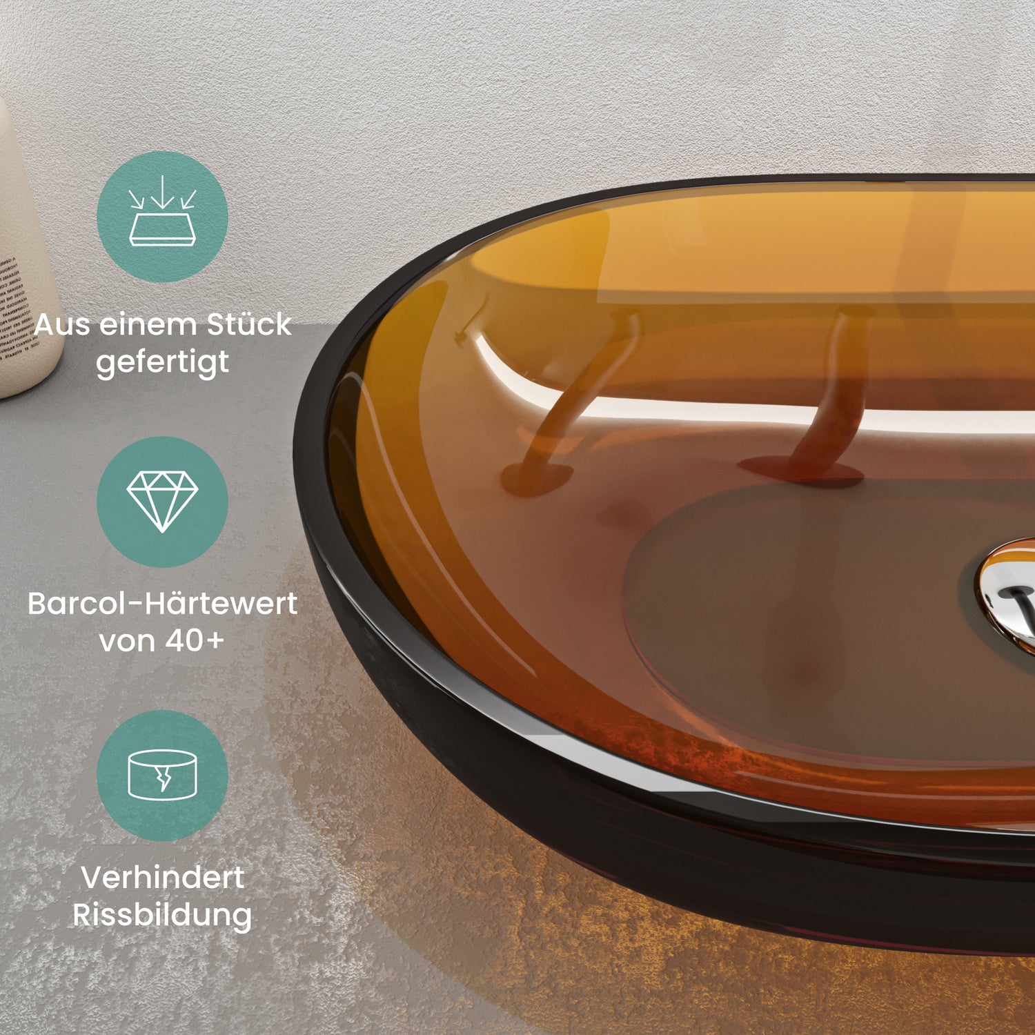 glasvilla Lavabo da Appoggio in Resina 54x34x10.5cm, Lavabo da Bagno Ovale senza Foro Rubinetto e Troppopieno, Coloria03