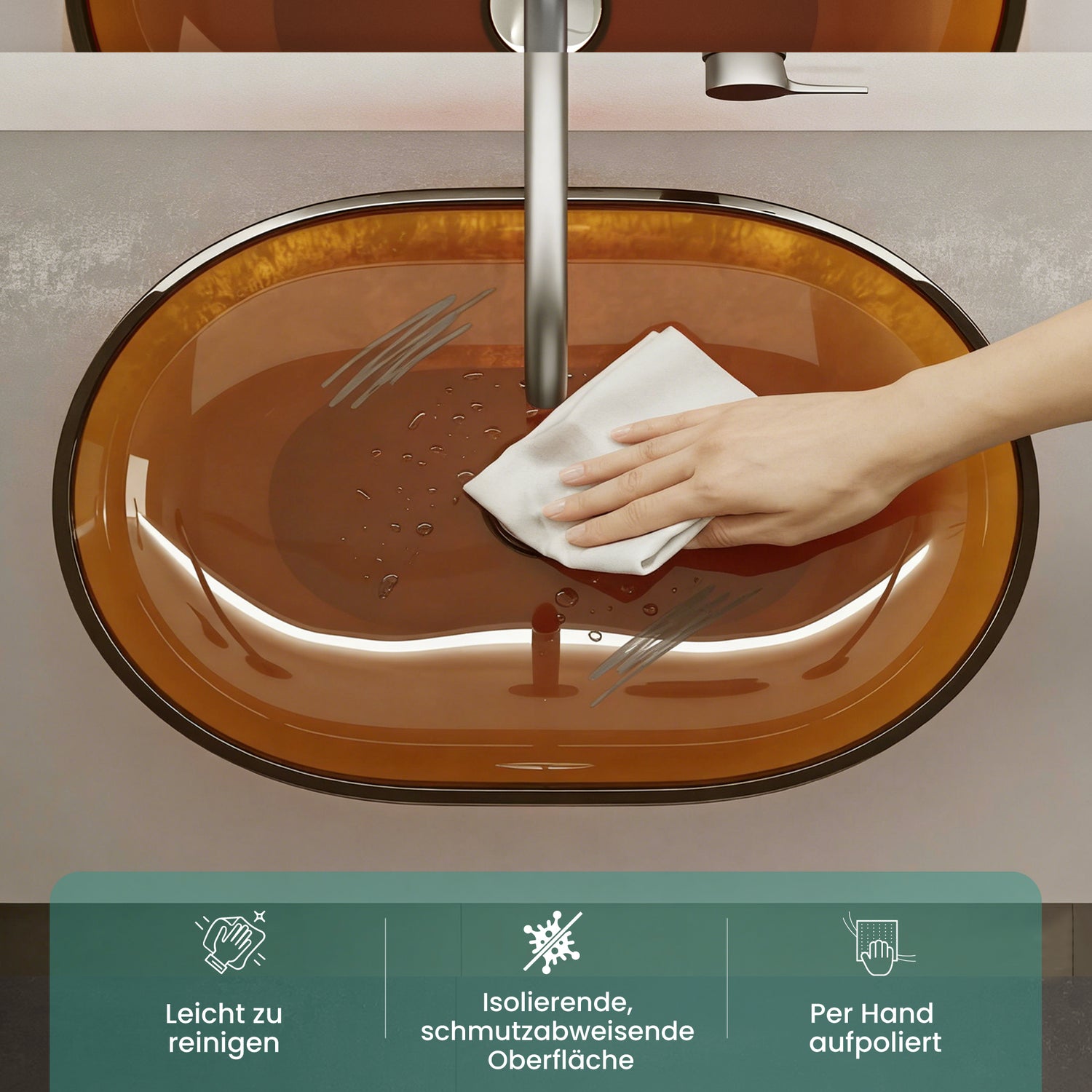 glasvilla Lavabo da Appoggio in Resina 54x34x10.5cm, Lavabo da Bagno Ovale senza Foro Rubinetto e Troppopieno, Coloria03