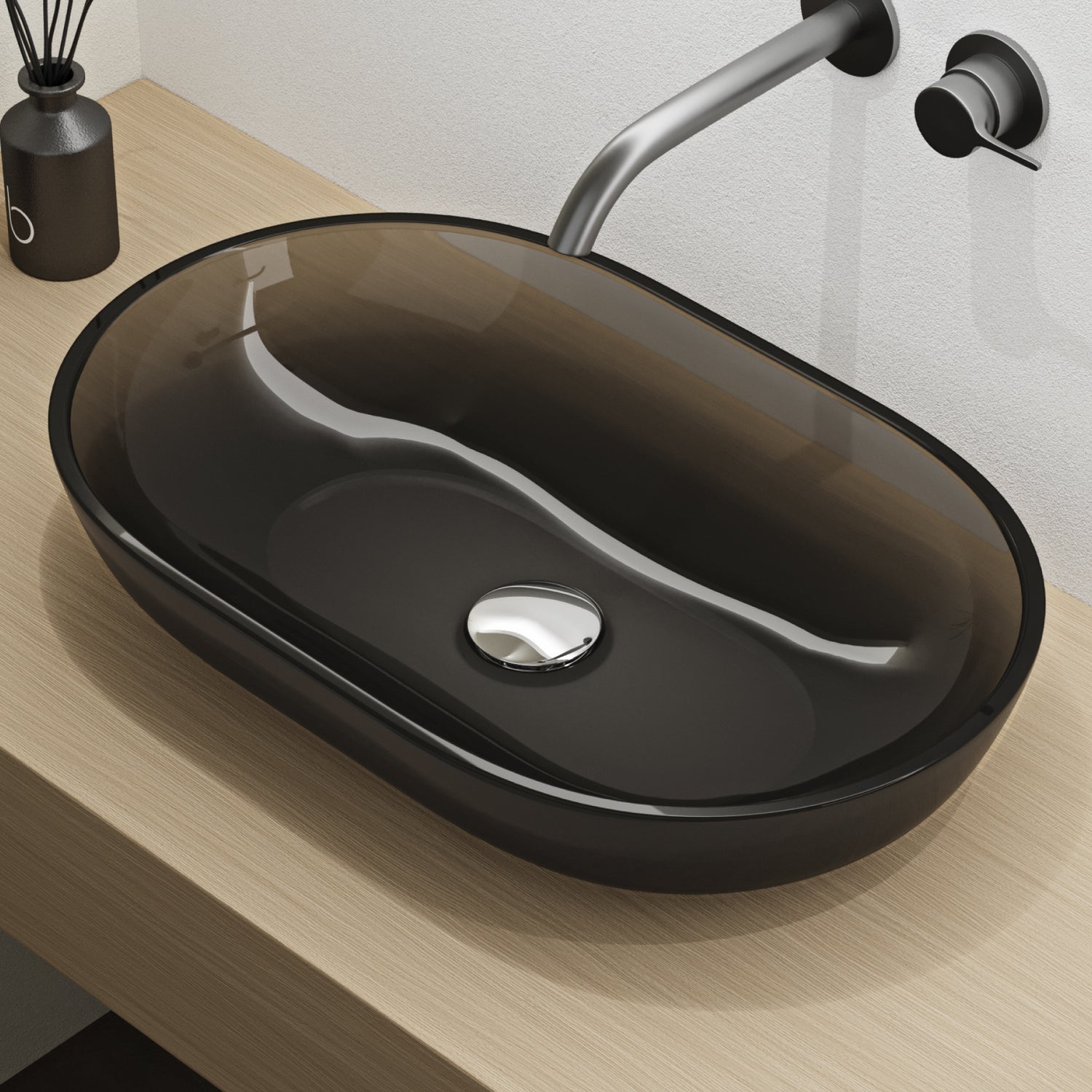 glasvilla Lavabo da Appoggio in Resina 54x34x10.5cm, Lavabo da Bagno Ovale senza Foro Rubinetto e Troppopieno, Coloria03