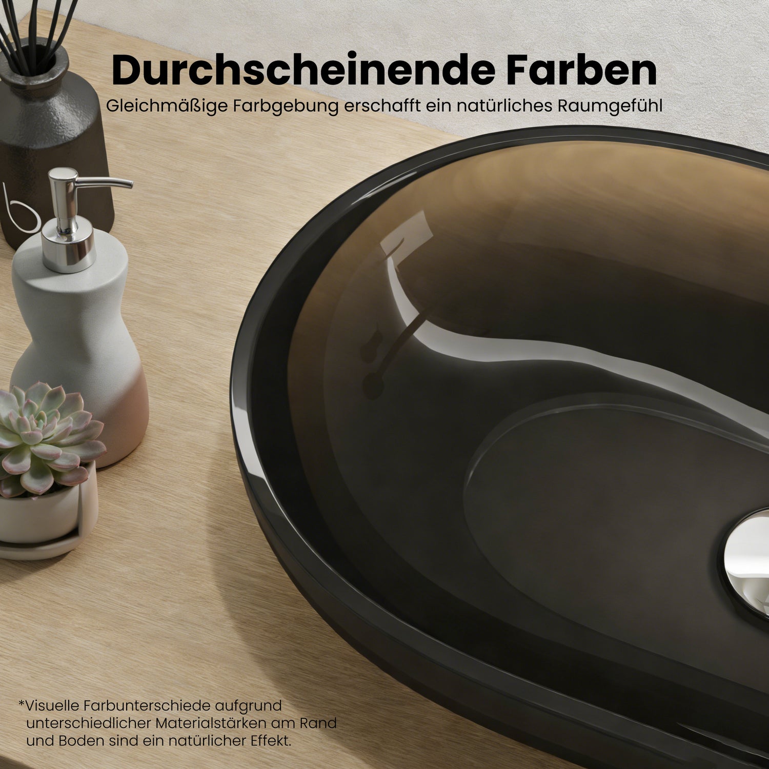 glasvilla Lavabo da Appoggio in Resina 54x34x10.5cm, Lavabo da Bagno Ovale senza Foro Rubinetto e Troppopieno, Coloria03