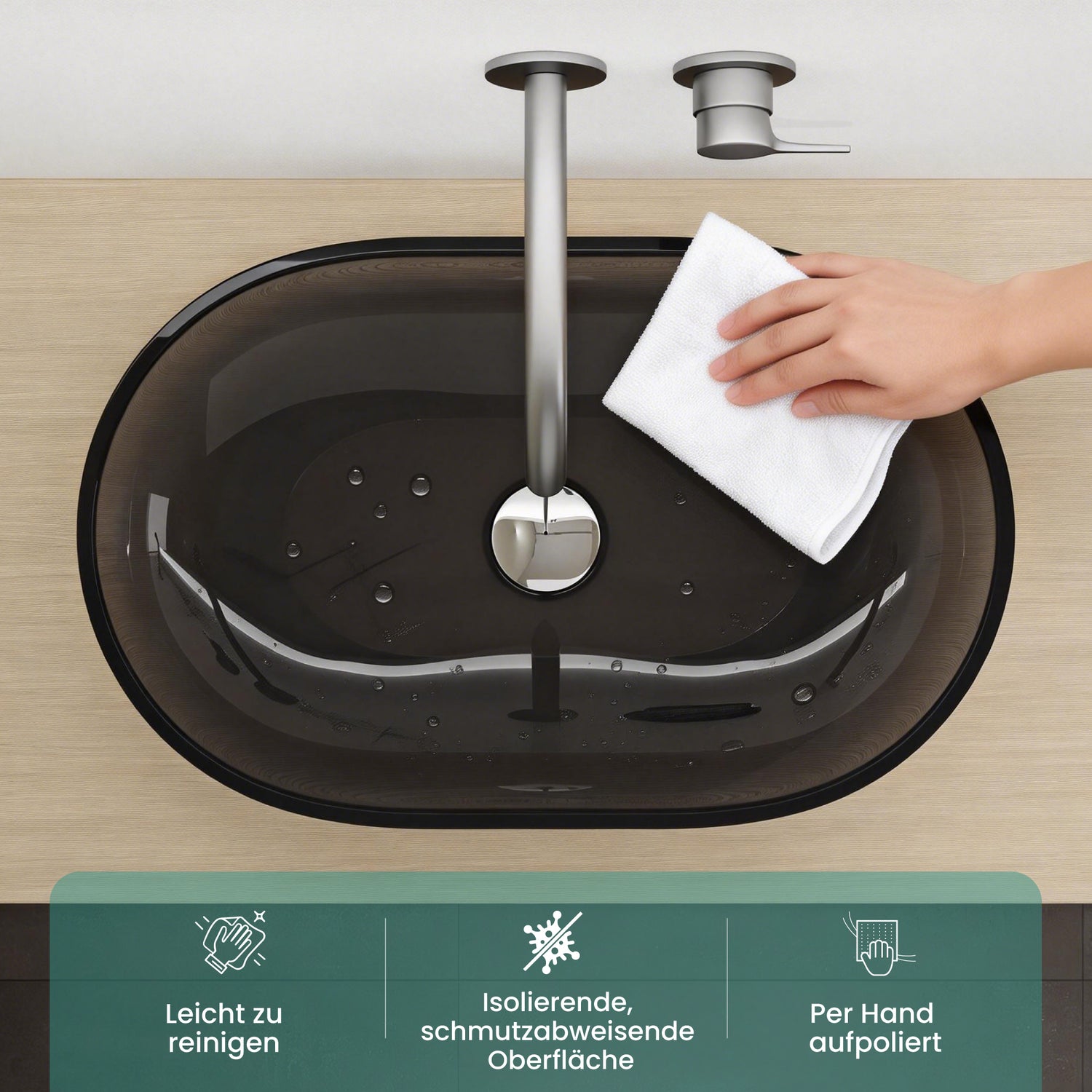 glasvilla Lavabo da Appoggio in Resina 54x34x10.5cm, Lavabo da Bagno Ovale senza Foro Rubinetto e Troppopieno, Coloria03