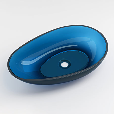 glasvilla Lavabo da Appoggio in Resina 60x36x14cm, Lavabo da Bagno Ovale Senza Foro Rubinetto e Troppopieno, Coloria04