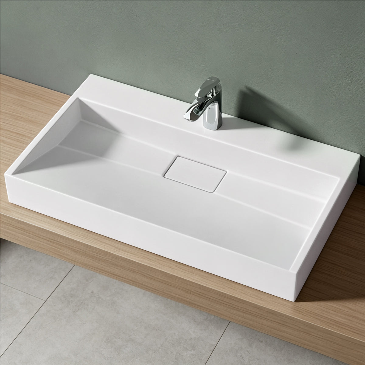 glasvilla Waschbecken Aufsatzwaschbecken Hängewaschbecken Hängewaschtisch inkl. Ablaufgarnitur Mineralguss Rechteckig Waschplatz col19
