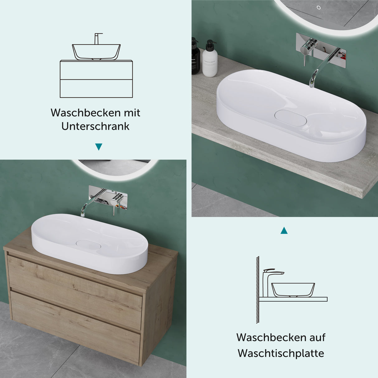 Lavandino da appoggio Glasvilla, lavabo da appoggio in ghisa minerale con rivestimento nano Colossum826
