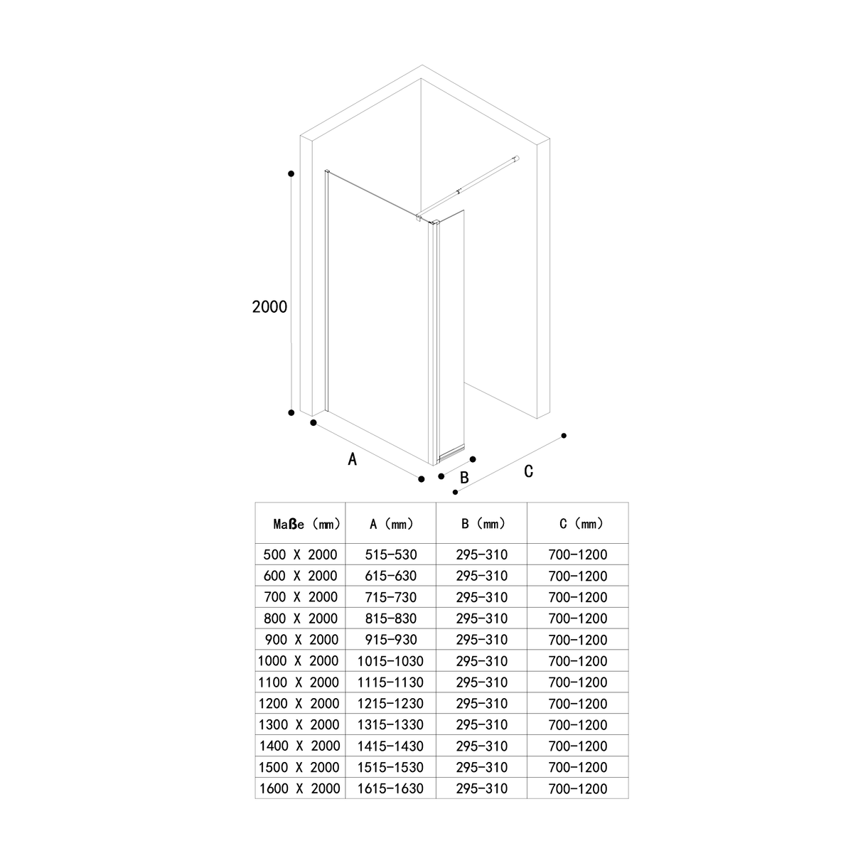 glasvilla Box Doccia Walk-In con Vetro Laterale 30cm, Parete Doccia in Vetro Trasparente da 8mm con Stabilizzatore Rotondo e Rettangolare, Vetro di Scurezza ESG con rivestimento nano Bremen01K-Plus
