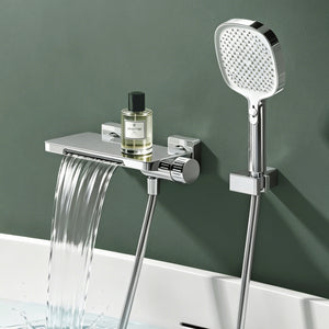 glasvilla Badewannenarmatur mit Handbrause Wasserfall Wannenarmatur Strahlarten Handbrause aus Messing inkl. Brausestange und Brauseschlauch