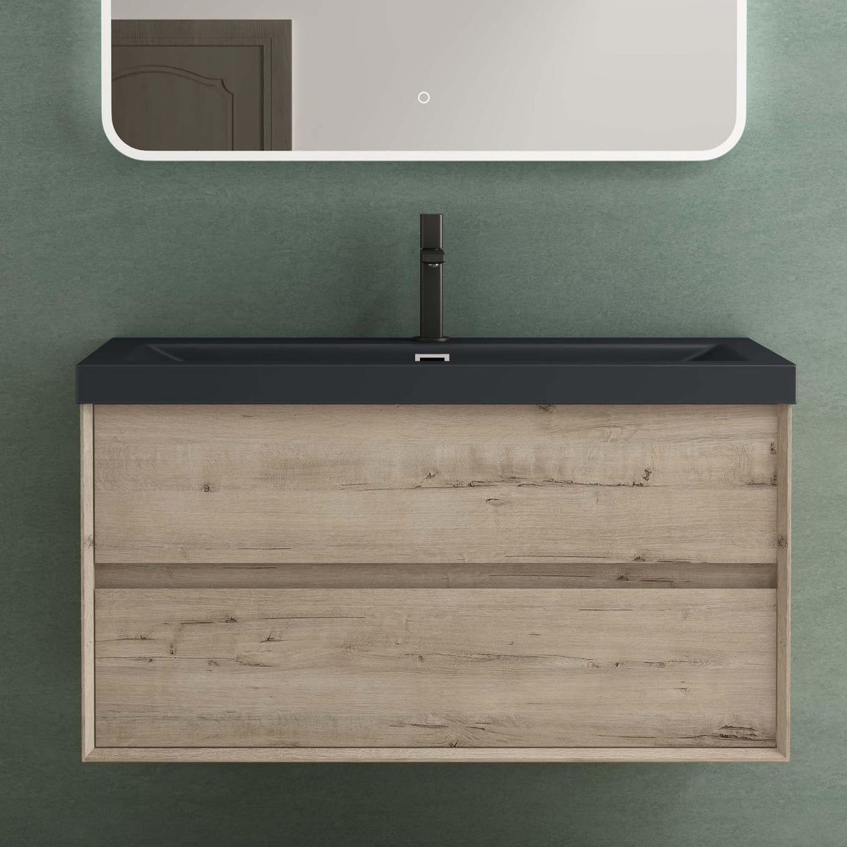 glasvilla Mobile Bagno Sospeso con 2 Cassetti di Chiusura Soft Close, Mobiletto per Bagno con Lavabo da Marmo Fuso, Lavabo da Appoggio Antracite Opaco, Rimo